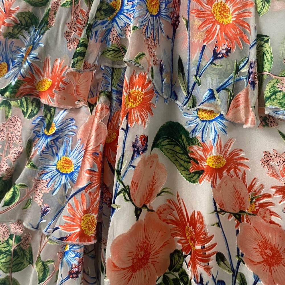 ALICE+OLIVIA MARYLEE SILK BLEND FLORAL OFF THE SHOULDER SEXY FEMININE BLOUSE - Picture 10 of 14